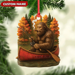 Maxcorners Personalized Bigfoot Fishing Ornament, Funny Sasquatch in Canoe Christmas Decor, Unique Gift for Fishermen and Outdoor Lovers LM0411