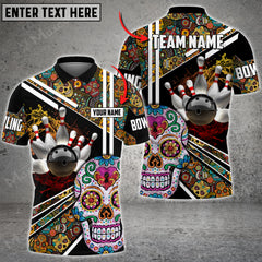 Maxcorners Sugar Skull Bowling And Pins Multicolor Option Customized Name 3D Shirt
