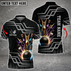 Maxcorners Bowling And Pins Royal Multicolor Option Customized Name 3D Shirt