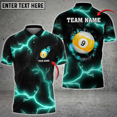 Maxcorners Billiards 9 Ball Thunder Crack Black Grunge Personalized Name 3D Shirt (Multi Color Options)