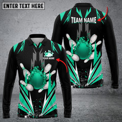 Maxcorners Bowling And Pins Thunder Pattern Multicolor Option Customized Name Long Sleeve 3D Shirt