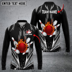 Maxcorners Bowling And Pins Thunder Pattern Multicolor Option Customized Name Long Sleeve 3D Shirt