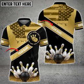 Maxcorners Bowling Ball And Pins Retro USA Flag Pattern Multicolor Option Customized Name 3D Shirt (4 Colors)