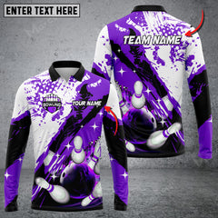 Maxcorners Paint Slash Flame Bowling And Pins Multicolor Option Customized Name Long Sleeve 3D Shirt