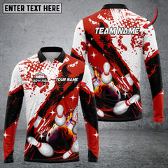 Maxcorners Paint Slash Flame Bowling And Pins Multicolor Option Customized Name Long Sleeve 3D Shirt