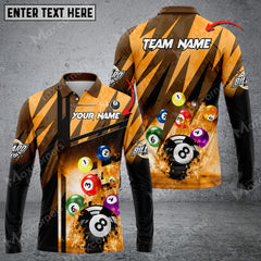 Maxcorners Billiards Abstract Grunge Texture X Multicolor Option Customized Name Long Sleeve Polo Shirt