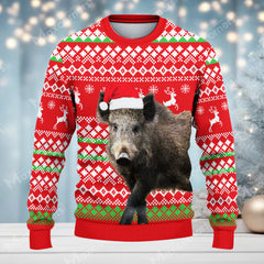 Maxcorners Hunting Santa Claus Red Color (Multi Animal Options) All Over Print Sweater