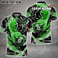 Maxcorners Billiards Flame Thunder Wind Aura Personalized Name, Team Name Unisex Shirt ( 6 Colors )