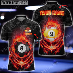 Maxcorners Billiards Fire Flame Smoke Personalized Name, Team Name Unisex Shirt ( 6 Colors )
