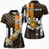 Maxcorners Bowling Ball & Pins Retro American Flag Multicolor Option Customized Name 3D Shirt For Women