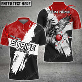 Maxcorners Bowling Ball & Pins Strike Eagle Multicolor Option Customized Name, Team Name 3D Polo Shirt (6 Colors)