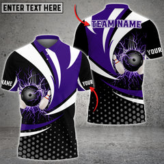 Maxcorners Thunder Bowling Ball And Pins Hexagon Pattern Multicolor Customized Name 3D Polo Shirt