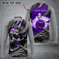 Maxcorners Bowling Skull Pattern Multicolor Option Customized Name Long Sleeve 3D Shirt