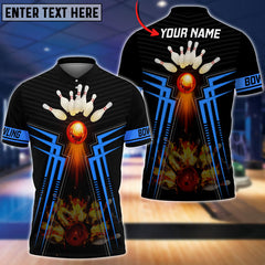 Maxcorners Bowling Ball And Pins Flame Premium Multicolor Option Customized Name 3D Shirt