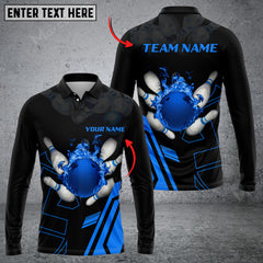 Maxcorners Bowling Ball Flame Multicolor Option Customized Name Long Sleeve 3D Shirt