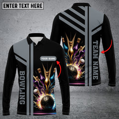 Maxcorners Bowling And Pins Premium Professional Multicolor Option Customized Name Long Sleeve 3D Shirt