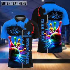 Maxcorners Multicolor Bowling And Pins Premium Customized Name 3D Shirt