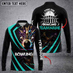 Maxcorners Strike King Bowling Multicolor Option Customized Name Long Sleeve 3D Shirt