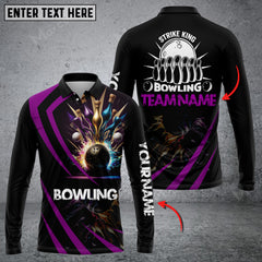 Maxcorners Strike King Bowling Multicolor Option Customized Name Long Sleeve 3D Shirt