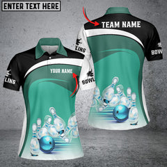 Maxcorners Light Green Bowling Ball And Pins Premium Customized Name 3D Shirt For Women