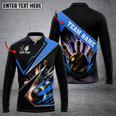Maxcorners Bowling And Pins Premium Multicolor Option Customized Name Long Sleeve 3D Shirt