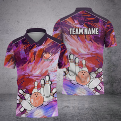 Maxcorners Bowling And Pins Art Of Painting Multicolor Option Customized Name 3D Shirt