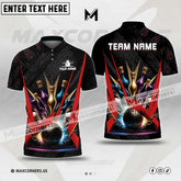 Maxcorners Bowling Ball & Pins Colorful Multicolor Customized Name 3D Polo Shirt (4 Colors)