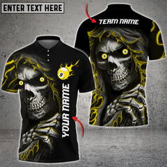 Maxcorners Billiard Skull Personalized Name 3D Polo Shirt Gift For Billiard Players