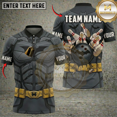 Maxcorners Bowling Superhero Dark Knight Tactical Armor Strike Personalized Name 3D Unisex Shirt