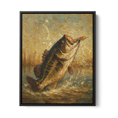 Maxcorners Bass Fishing Art Oil Painting Printed Fish Art Framed Matte Canvas LM0101