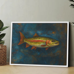 Maxcorners Trout Fishing Art Oil Painting Fish Art Printed Framed Matte Canvas LM0101