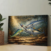 Maxcorners Underwater Battle for the Lure Fish Art – Mahi Mahi, Wahoo & Bluefin Tuna Painting Matte Canvas LM0101