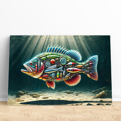 Maxcorners Fishing Enthusiast Canvas Art – Fish Made of Fishing Gear Design LM0101
