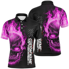 Maxcorners Flame Skull Bowling Multicolor Option Customized Name 3D Shirt