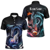 Maxcorners Blue Smoke Custom Dragon Bowling Team Polo Shirts For Men And Women Dragon Bowling Tournament Shirt