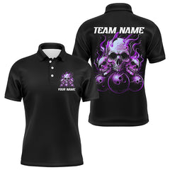 Maxcorners Purple Skull Flame For Team Bowling Team Men And Women Polo Shirts, Bowling Pattern Outfits