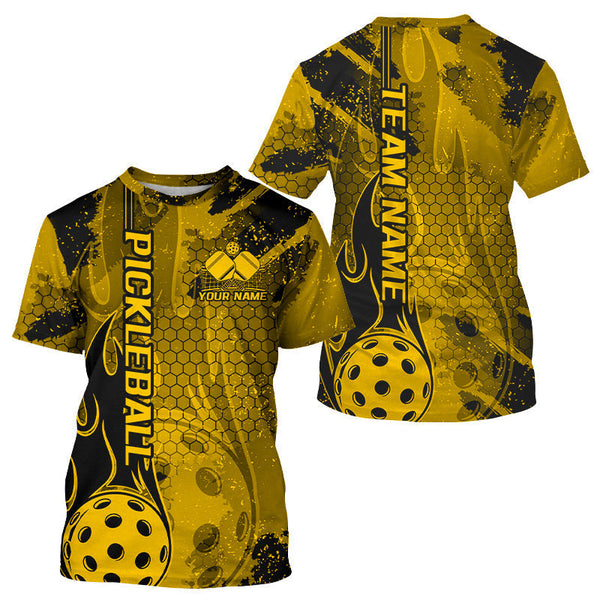 Maxcorners Black And Yellow Flame Custom Pickleball Polo Shirts For Men, Team Pickleball Jerseys LM2206