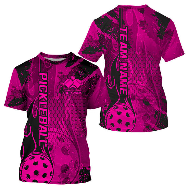 Maxcorners Black And Pink Flame Custom Pickleball Polo Shirts For Men, Team Pickleball Jerseys LM2206