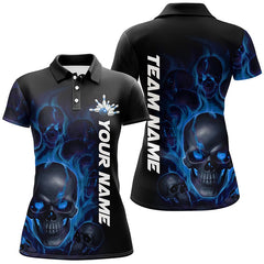 Maxcorners Blue Smoke Flame Custom Skull Bowling Shirts For Men, Bowling Team Uniform Outfit