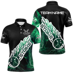 Maxcorners Custom Black And Green Thunder Lightning Strike Bowling Polo Shirts For Men Team Shirt