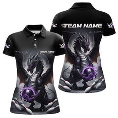 Maxcorners Custom Black And Purple Dragon Bowling Team Polo Shirts For Men, Dragon Bowling Jerseys