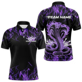 Maxcorners Custom Black And Purple Flame Cobra Snake Bowling Polo Shirts For Men, Bowling Team Uniform LM1102