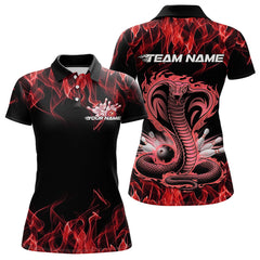 Maxcorners Custom Black And Red Flame Cobra Snake Bowling Polo Shirts For Men, Bowling Team Uniform LM1102