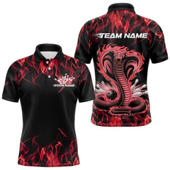 Maxcorners Custom Black And Red Flame Cobra Snake Bowling Polo Shirts For Men, Bowling Team Uniform LM1102