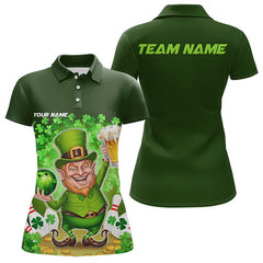 Maxcorners Funny Leprechaun And Beer Custom St Patricks Day Bowling Polo Shirts For Men And Women, Irish Bowling