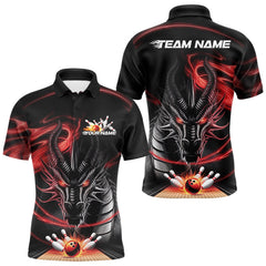 Maxcorners Custom Black And Red Flame Dragon Bowling Team Men Polo Shirts, Bowling League Shirt LM193