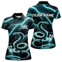 Maxcorners Custom Black And Cyanthunder Lightning Snake Bowling Polo Shirts For Men, Team Outfits LM1302