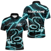 Maxcorners Custom Black And Cyanthunder Lightning Snake Bowling Polo Shirts For Men, Team Outfits LM1302