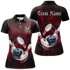 Maxcorners Black And Red Bowling Jersey Customized Name, Team Name 3D Polo Shirt