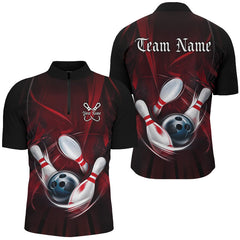 Maxcorners Black And Red Bowling Jersey Customized Name, Team Name 3D Polo Shirt